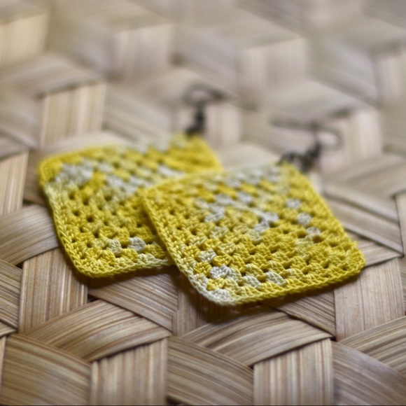 Yellow Boho Crochet Earrings - Picture 2 of 4
